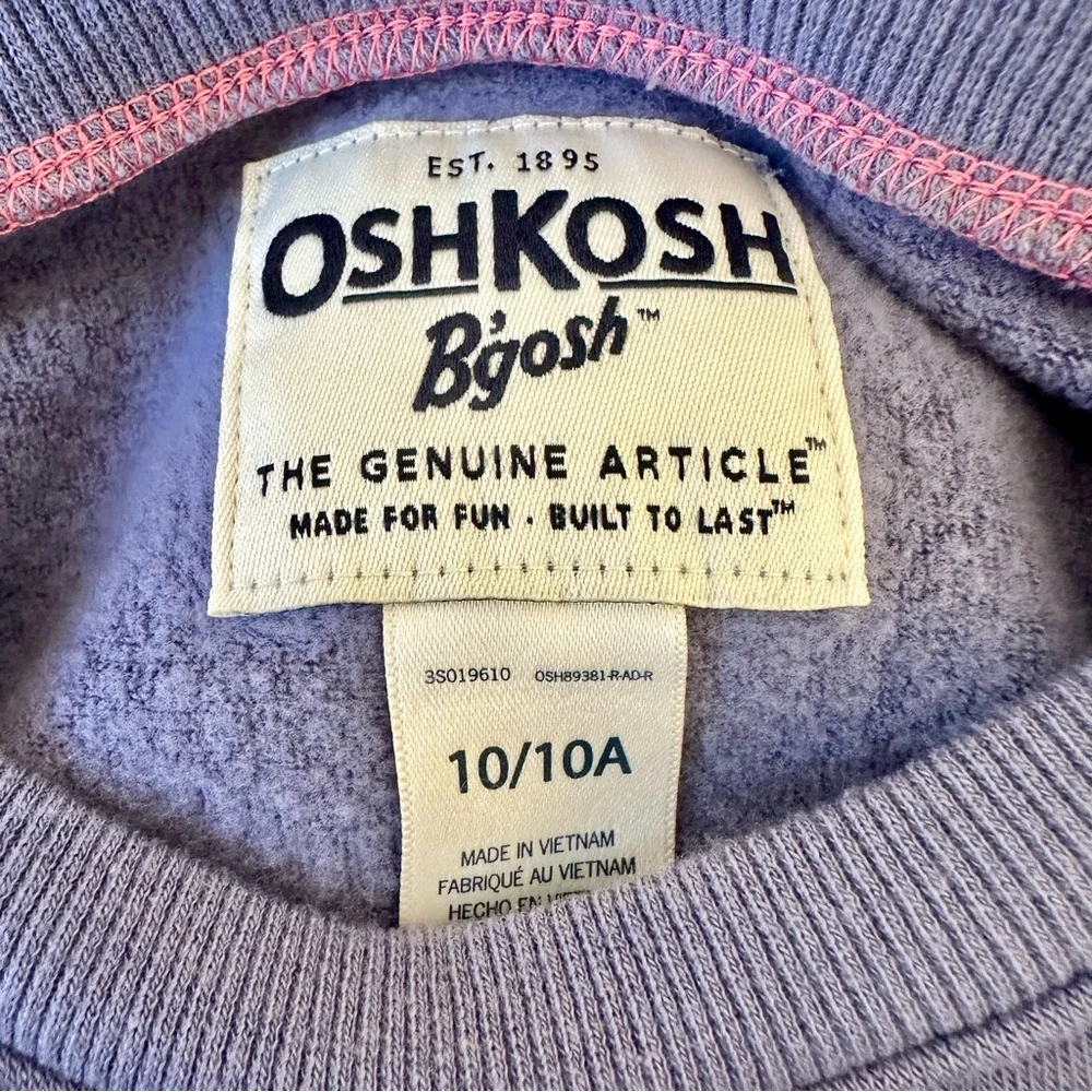 OshKosh B’gosh Girls Periwinkle Blue Crewneck Sweatshirt Size 10 10A Cozy Soft